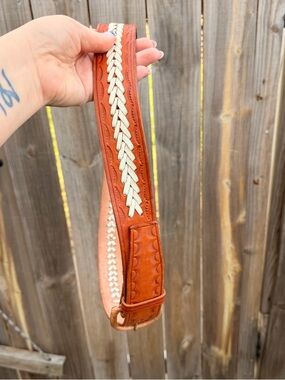 Vintage Braided Leather Belt in Cognac and Cream Size 40